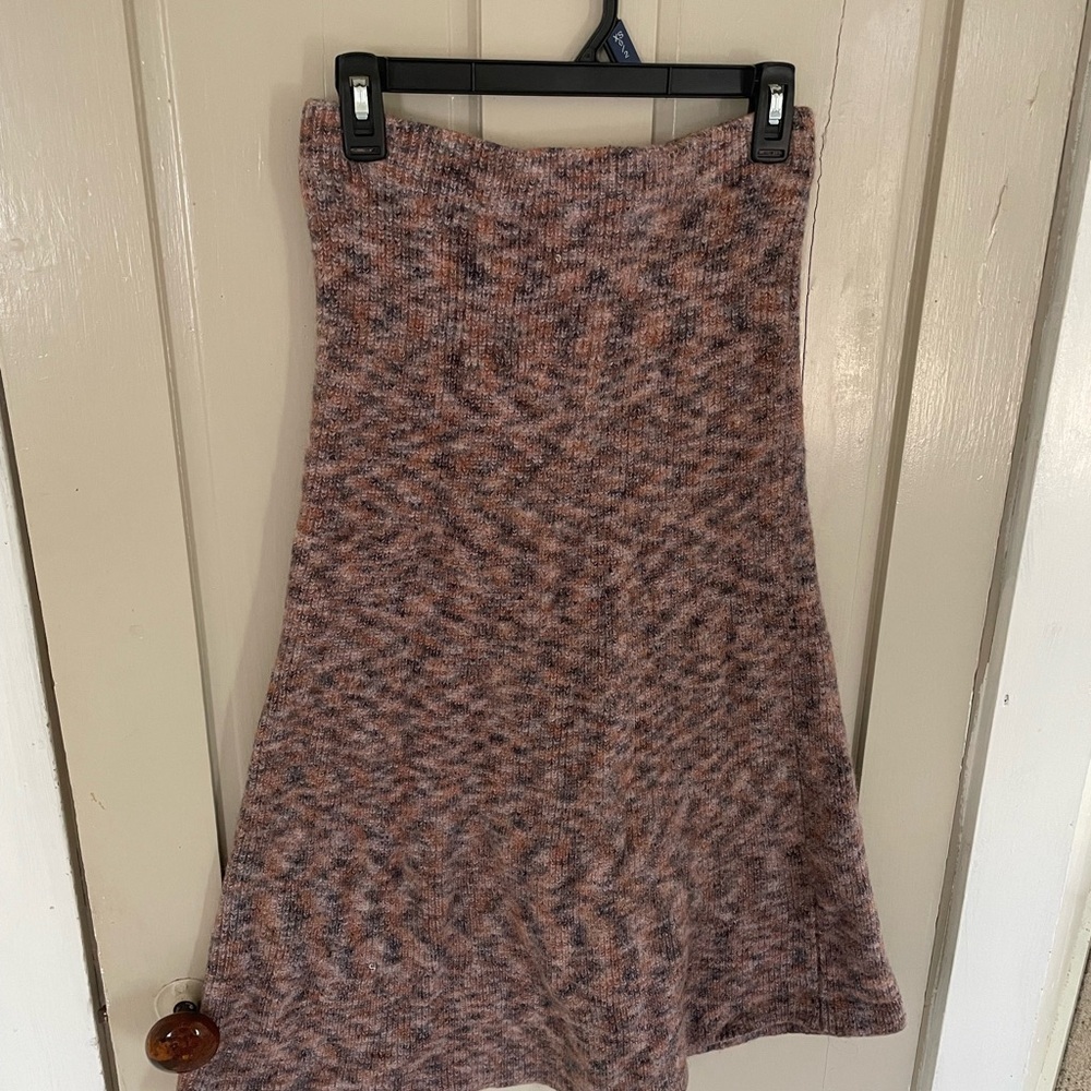 Anthropologie Pink Orange Grey Asymmetrical Pencil Midi Skirt Wool Blend Casual - Picture 3 of 8
